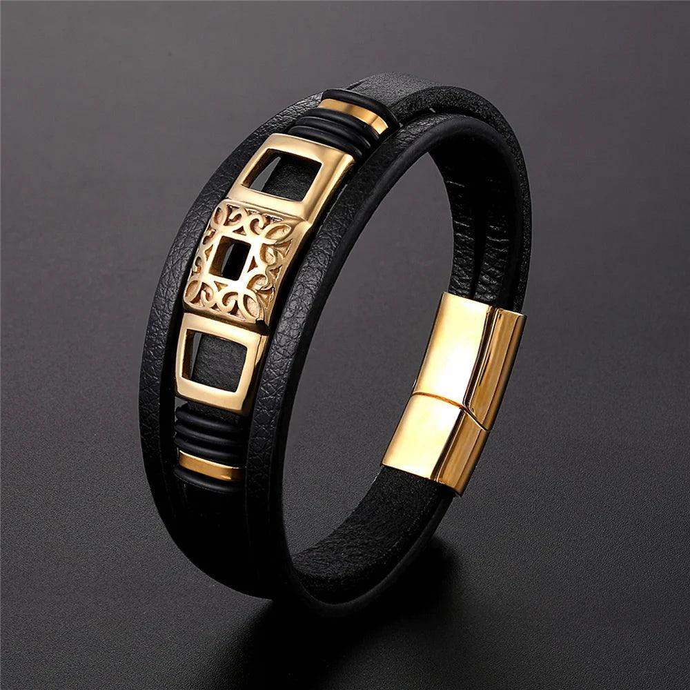 Pulseira de Couro Luxuosa Masculina