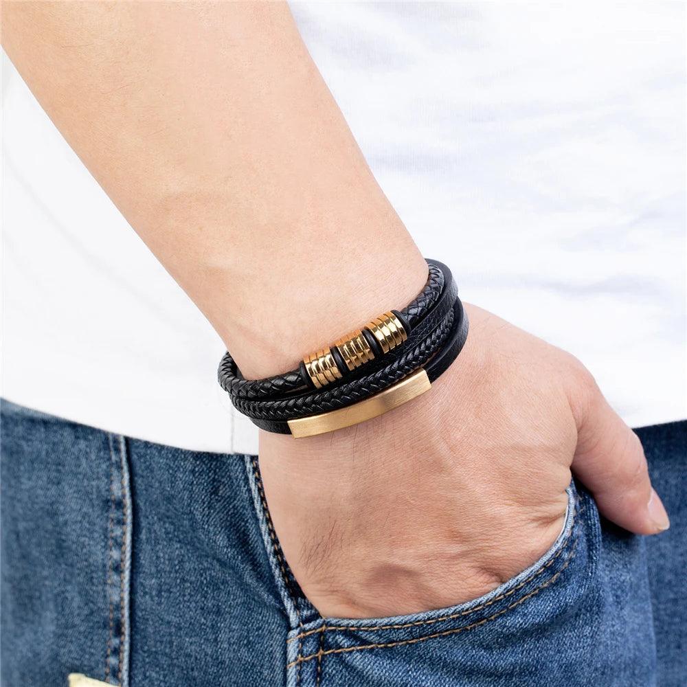 Pulseira de Couro Luxuosa Masculina