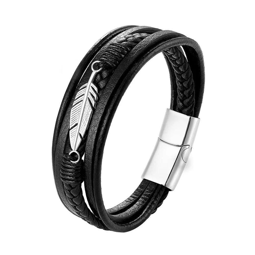 Pulseira de Couro Luxuosa Masculina