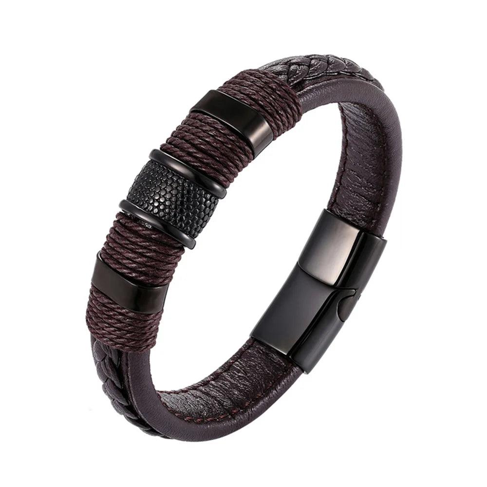 Pulseira de Couro Luxuosa Masculina